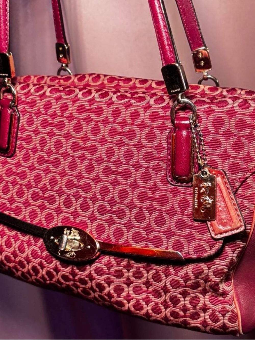 Coach Pink Signature Jacquard Shoulder Bag